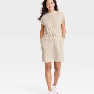 A New Day sz Medium striped casual popover crewneck sleeveless dress w pockets